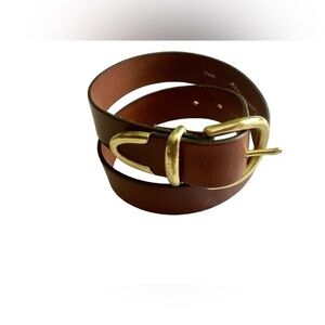 Italian Leather USA Made Solid Brass Brown Belt Small